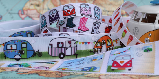 summer festival ribbons with camper vans